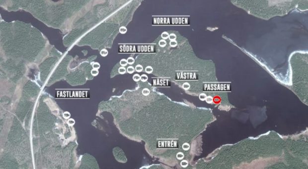 La mappa che indica il posizionamento delle telecamere che seguono lo spostamento delle alci svedesi (credits@SVT)