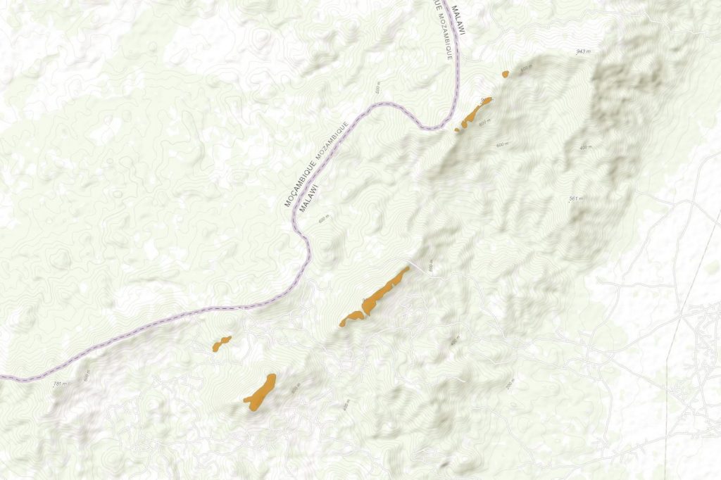 In arancione i piccoli frammenti di foresta nelle colline di Natundu, in Malawi, dove si pensa siano rifugiati gli ultimi camaleonti di Chapman. Fonte: IUCN Red List