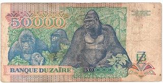 Banconota da 50.000 zaire della Repubblica Democratica del Congo con l’immagine di Maheshe