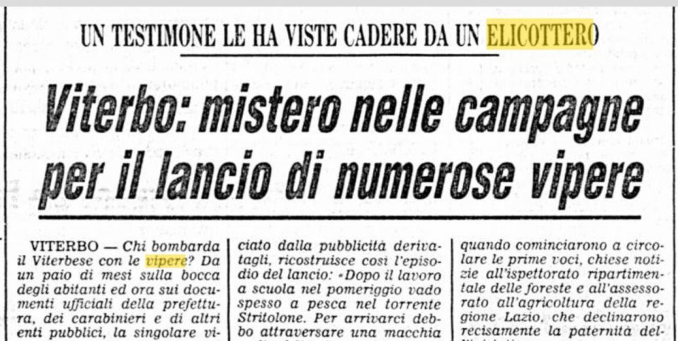 "Un testimone le ha viste cadere da un elicottero"