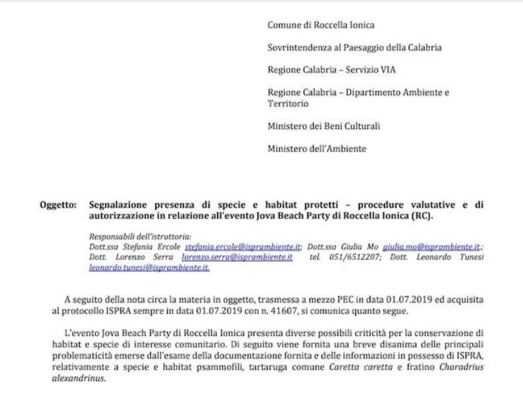 I dubbi dell’ISPRA sulla tappa di Roccella Jonica