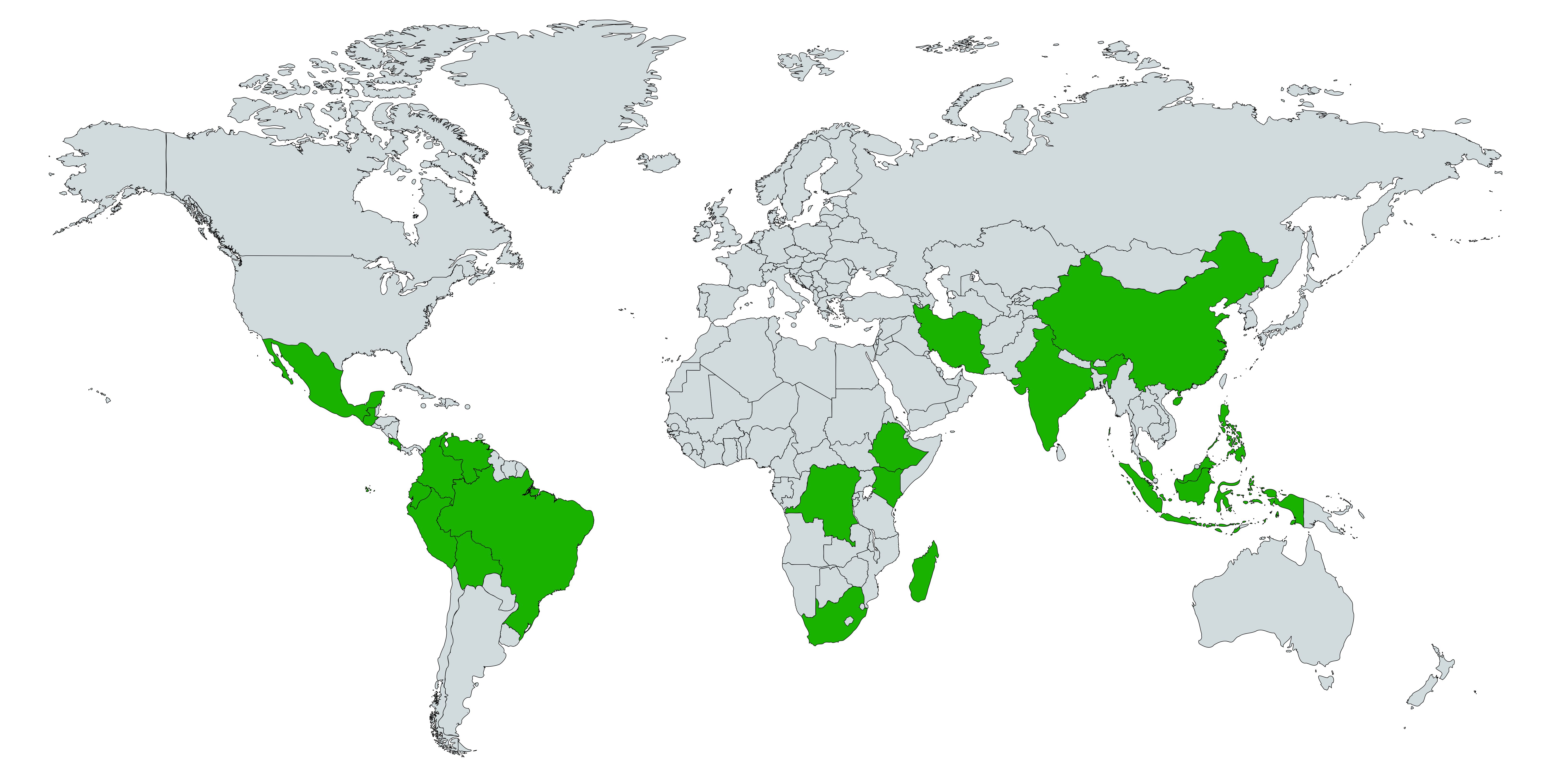 Paesi megadiversi (Fonte: Wikimedia Commons)