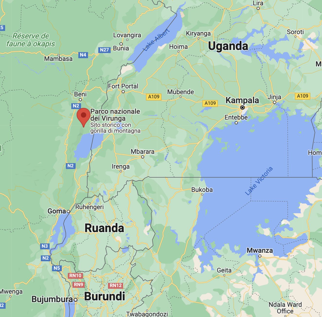 Il Parco Nazionale Virunga al confine con il Ruanda