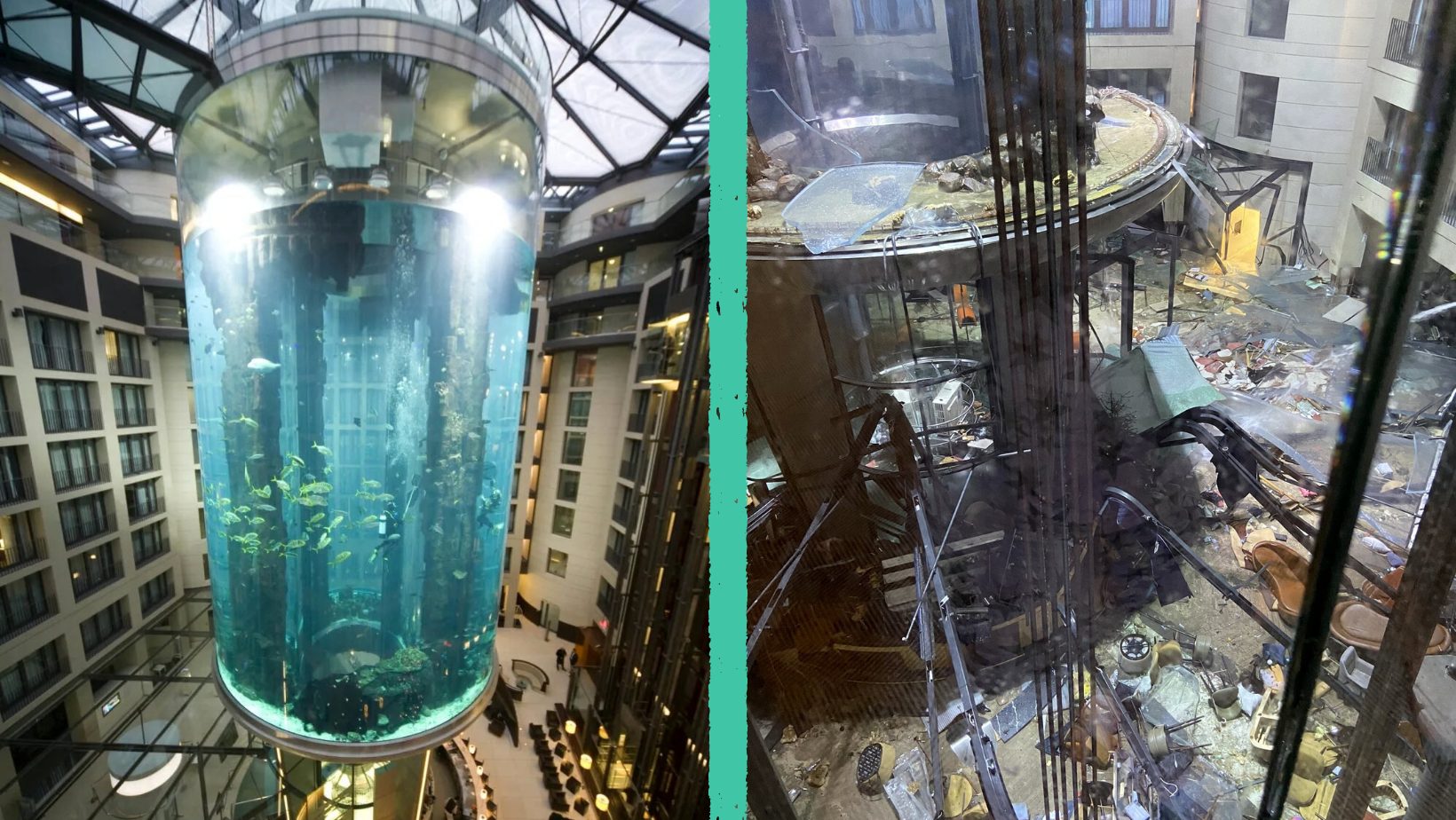 A Berlino esplode l'acquario cilindrico più grande del mondo con 1500 ...